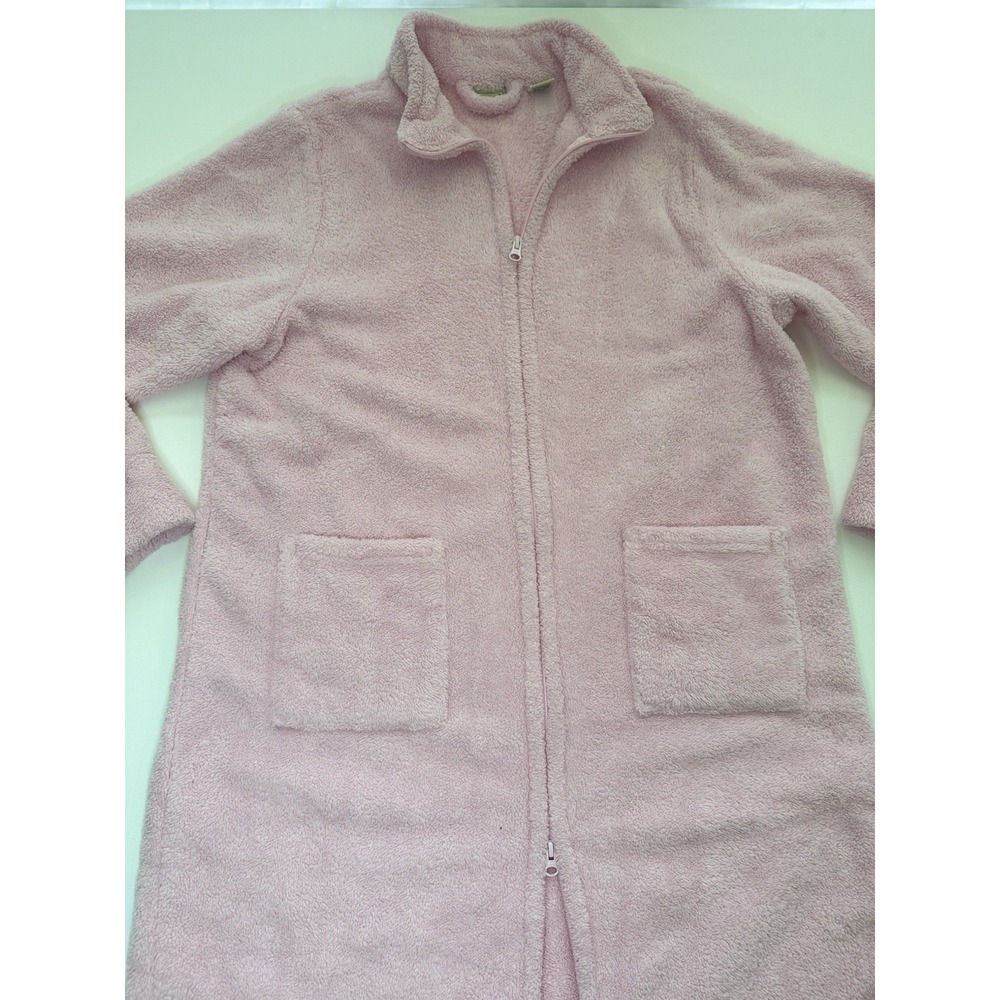 L.L.Bean Womens Pink Solid Fleece Full Zip Robe Collared Long Sleeve Pockets L/P